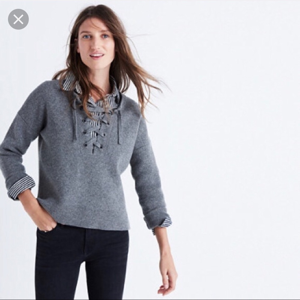 Madewell gray wool lace up sweater